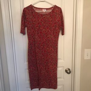 Lularoe Julia dress with red and navy paisley